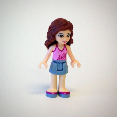 LEGO Minifigure-Olivia, Sand Blue Skirt, Bright Pink Top with Magenta Trim-Friends-FRND079-Creative Brick Builders